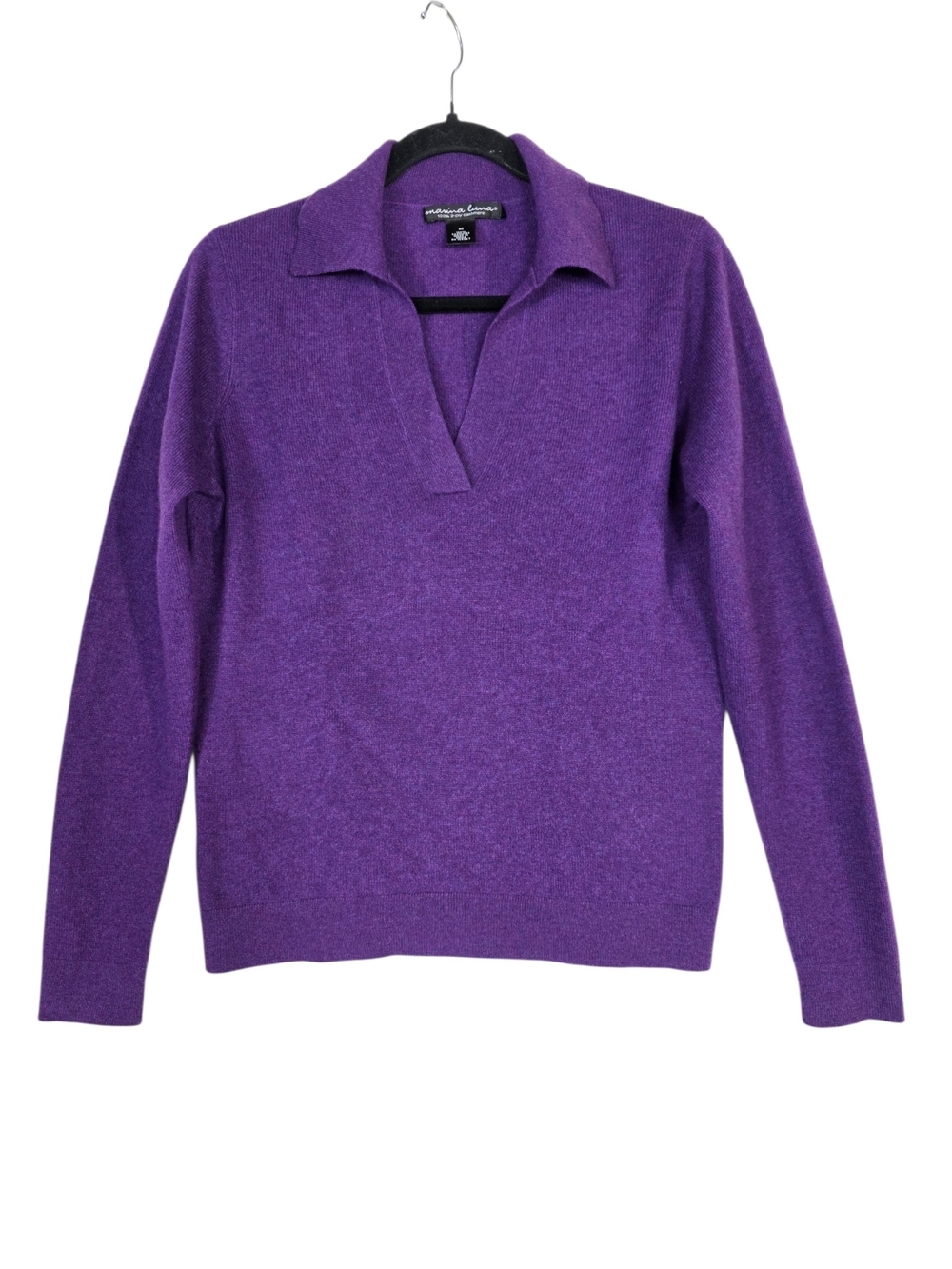 Marina Luna Purple knit Cashmere Collared V-Neck Sweater